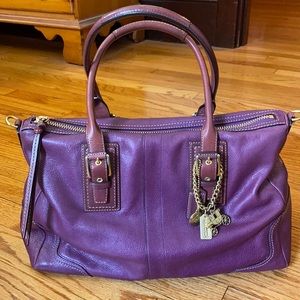Coach Purple Leather Bag with Gold Accents